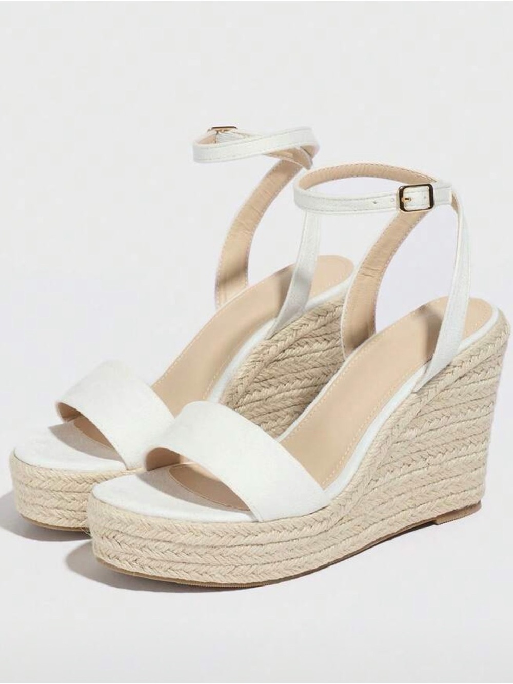 Women's White Espadrille Wedge Sandals with Ankle Strap